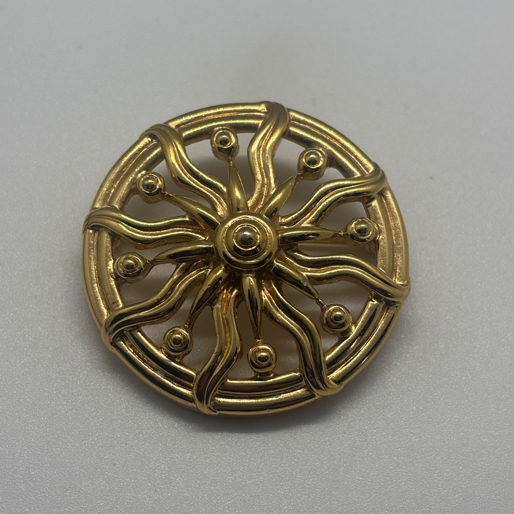 Monet Brooch Women OS Gold Sunburst Celestial Openwork Round Vintage Pin
